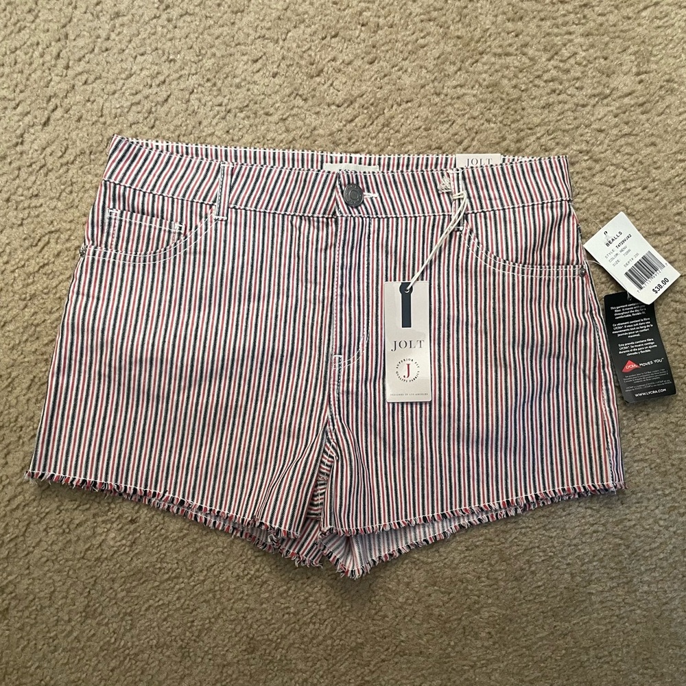 Jolt Striped Jean Shorts with Red and Blue